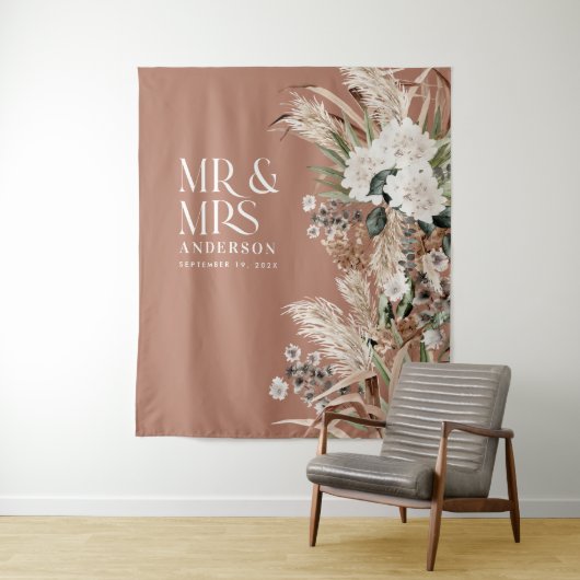 Tenture Mariage M. et Mme pampas herbe moderne élégant Tap (En situation)