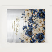 Tenture Mariage Marine Bleu Blanc Or Floral Argent (Devant (Horizontal))