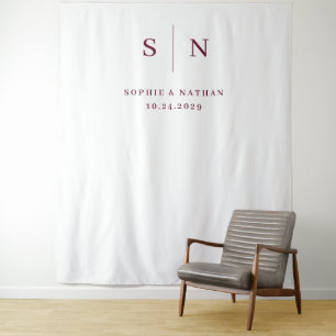 Tenture Mariage Minimaliste Chic Blanc et Bourgogne Monogr