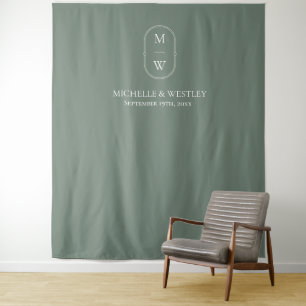 Tenture Mariage Minimaliste Monogramme Vert Sauge