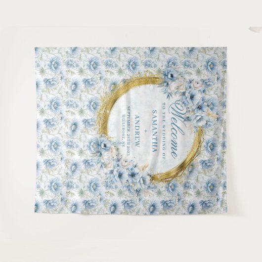 Tenture Mariage moderne Bohême Bleu Lumière Or fond (Devant (Horizontal))