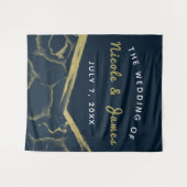Tenture Mariage Moderne Chic Bleu Nuit et Marbre Doré (Devant (Horizontal))