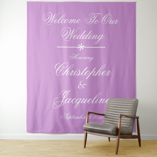 Tenture Mariage moderne Nom de script Chic Mauve fond (En situation)