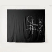Tenture Mariage Monogramme Noir Gris Nom Photobooth Access (Devant (Horizontal))