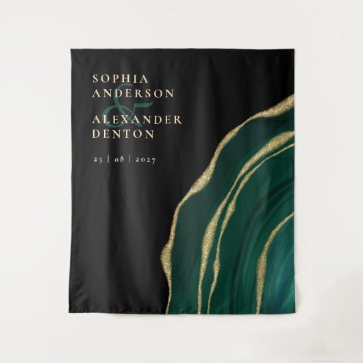 Tenture Mariage noir en pierre verte émeraude (Devant)