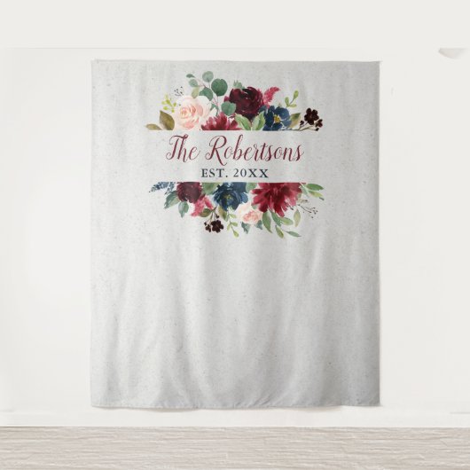 Tenture Mariage personnalisé avec fleurs de marsala et de  (Devant)