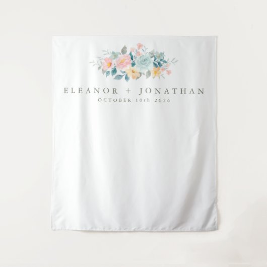 Tenture Mariage personnalisé floral aquarelle rose sarcell (Devant)