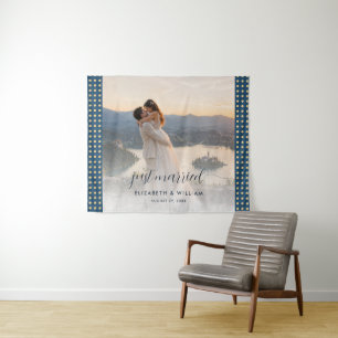 Tenture Mariage personnalisé Gold & Blue Polka Dot