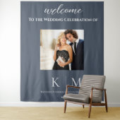 Tenture Mariage photo bleu et blanc- (En situation)