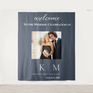 Tenture Mariage photo bleu et blanc-