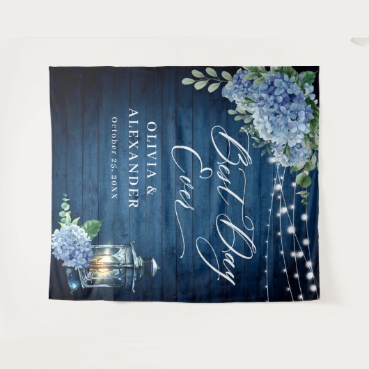 Tenture Mariage photo Blue Hydrangea Lantern en bois (Devant (Horizontal))