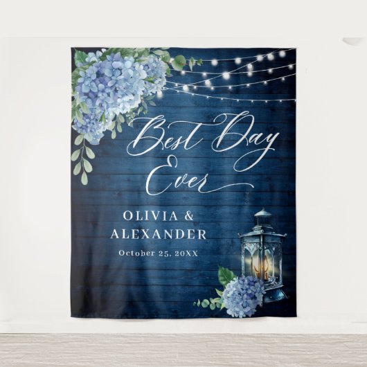 Tenture Mariage photo Blue Hydrangea Lantern en bois (Devant)
