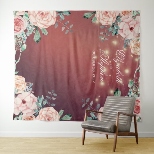 Tenture Mariage Photo Booth Arrière-plan Floral String Lum (En situation (horizontale))