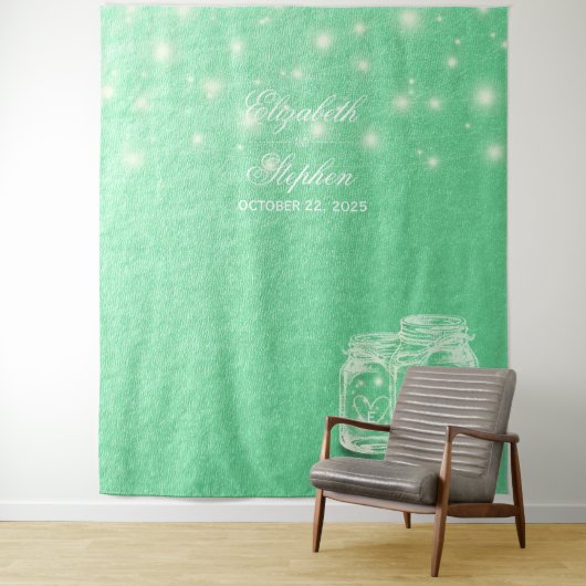 Tenture Mariage Photo Booth Arrière-plan Mason Jars Green (En situation)