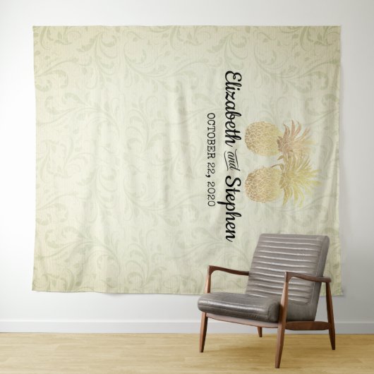 Tenture Mariage Photo Booth Backdrop Modern Gold Ananas (En situation (horizontale))