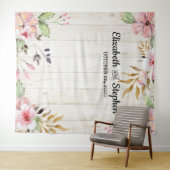 Tenture Mariage Photo Booth Fond de fond Fleurs Bois rusti (En situation (horizontale))