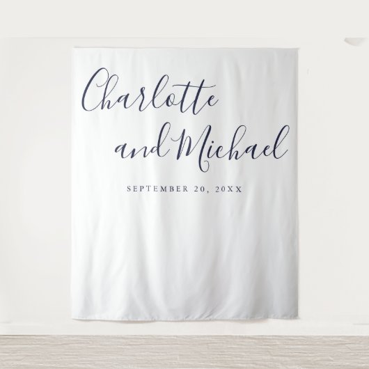 Tenture Mariage photo de la Marine Bleu Script (Devant)