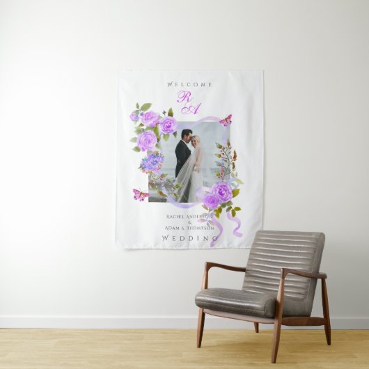 Tenture Mariage photo de ruban Rose violet (En situation)
