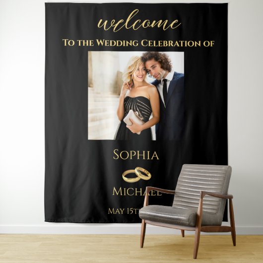 Tenture Mariage-photo noir et or- (En situation)