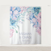 Tenture Mariage | Pivoines Bleu Ciel et Rose Bubble-Gum (Devant)