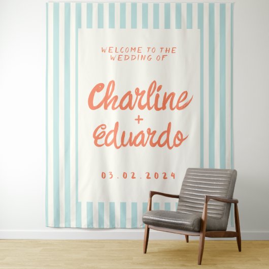 Tenture Mariage rayé pastel rétro (En situation)