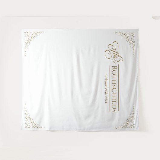 Tenture Mariage Romantique Faux Or Doré Calligraphie (Devant (Horizontal))