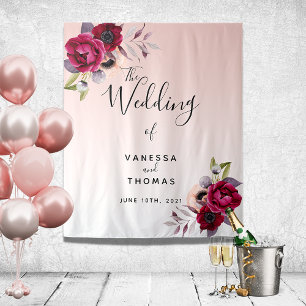 Tenture Mariage rose or bordeaux floraux photo fond