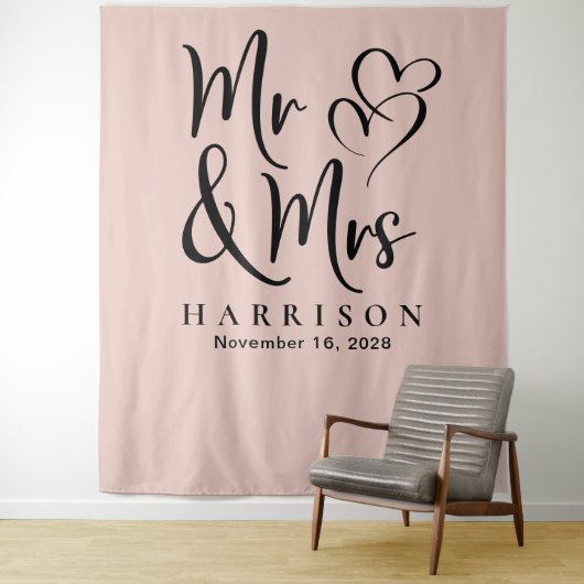 Tenture Mariage Rose Pâle de M. et Mme Blush (En situation)