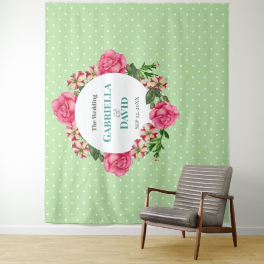Tenture Mariage Rose Rose Rouge Blanc Pétunia à pois (En situation)