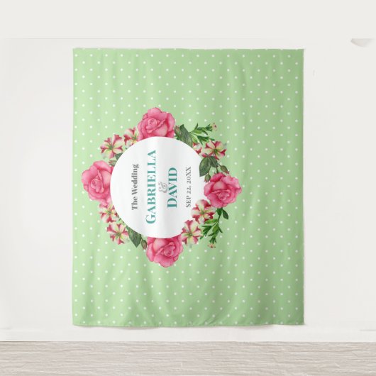 Tenture Mariage Rose Rose Rouge Blanc Pétunia à pois (Devant)