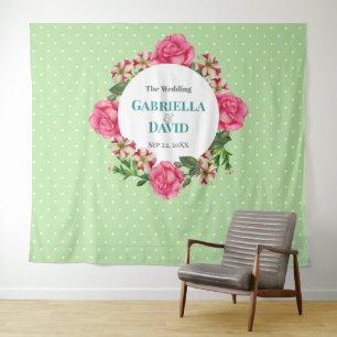 Tenture Mariage Rose Rose Rouge Blanche Pétunia Points noi