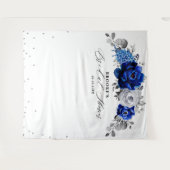 Tenture Mariage royal bleu blanc argenté floral shower (Devant (Horizontal))