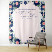 Tenture Mariage Royal Rose Bleu Corail Floral Bordure (En situation)