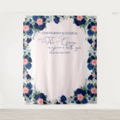 Tenture Mariage Royal Rose Bleu Corail Floral Bordure (Devant)