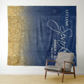 Tenture Mariage sur mesure Paon pailleté bleu marine et or (En situation (horizontale))