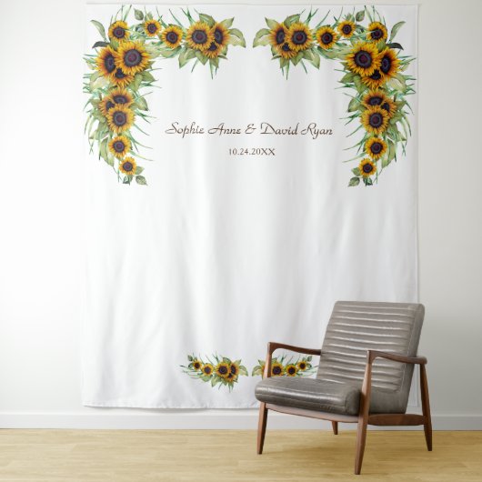 Tenture Mariage Tournesols Romantiques Bois Photobooth (En situation)