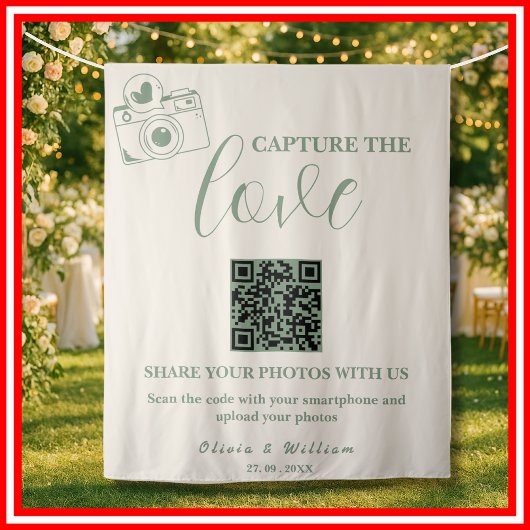 Tenture Mariage Vert Sauge | Capturez l'Amour Code QR