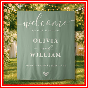 Tenture Mariage Vert Sauge Fond de panneau de bienvenue