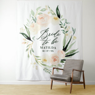 Tenture Mariée à venir avec floral aquarelle vert et pêche