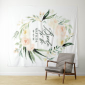 Tenture Mariée à venir florale aquarelle pêche et vert (En situation (horizontale))