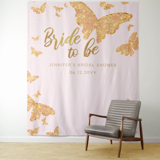 Tenture Mariée Be Boho Gold Butterfly rose Bridal fond (En situation)
