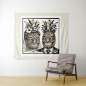 Tenture Mariés aloha tête de tiki ananas mariage  (En situation (horizontale))