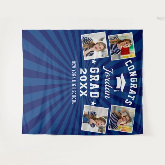 Tenture Marine moderne Bleu Graduation 4 Photo Booth Backd (Devant (Horizontal))
