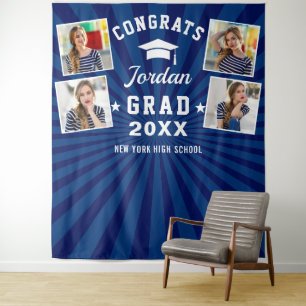 Tenture Marine moderne Bleu Graduation 4 Photo Booth Backd