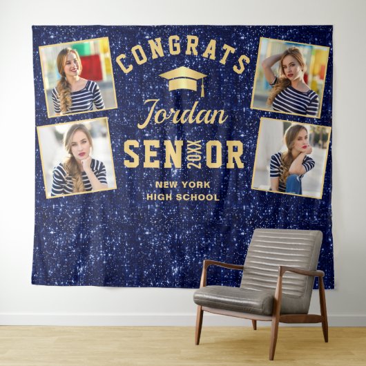 Tenture Marine moderne Bleu Graduation 4 Photo Booth Backd (En situation (horizontale))
