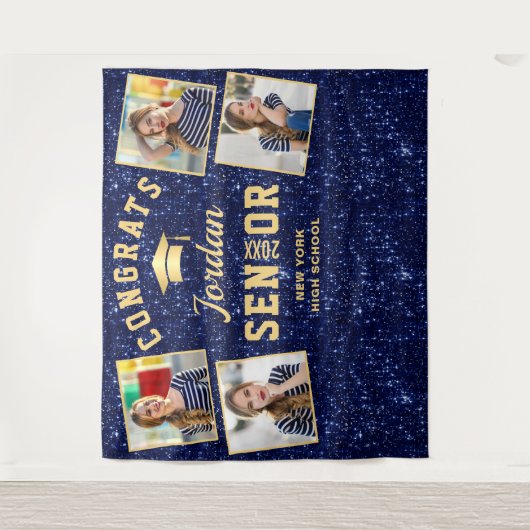 Tenture Marine moderne Bleu Graduation 4 Photo Booth Backd (Devant)