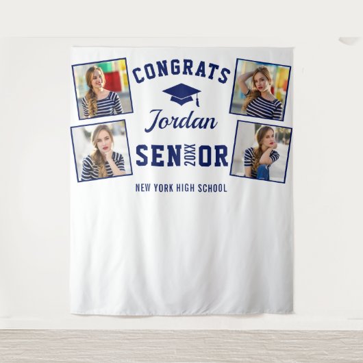 Tenture Marine moderne Bleu Graduation 4 Photo Booth Backd (Devant)