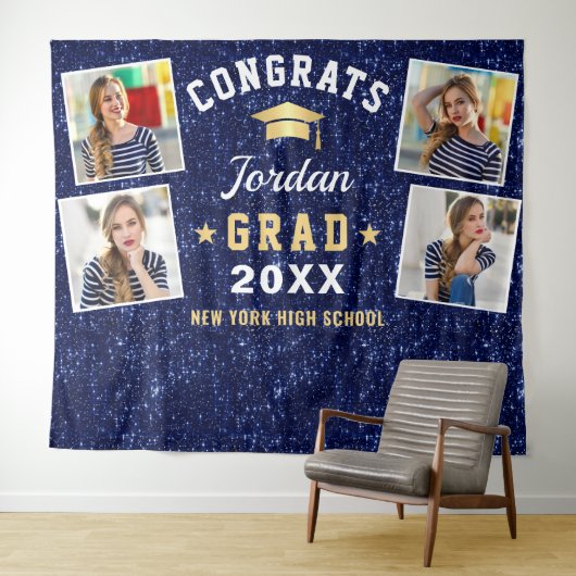 Tenture Marine moderne Bleu Graduation 4 Photo Booth Backd (En situation (horizontale))