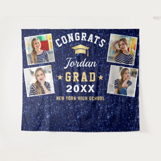 Tenture Marine moderne Bleu Graduation 4 Photo Booth Backd (Devant (Horizontal))