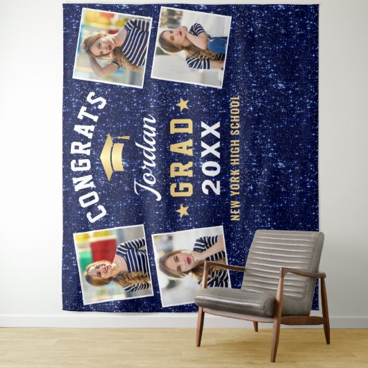 Tenture Marine moderne Bleu Graduation 4 Photo Booth Backd (En situation)